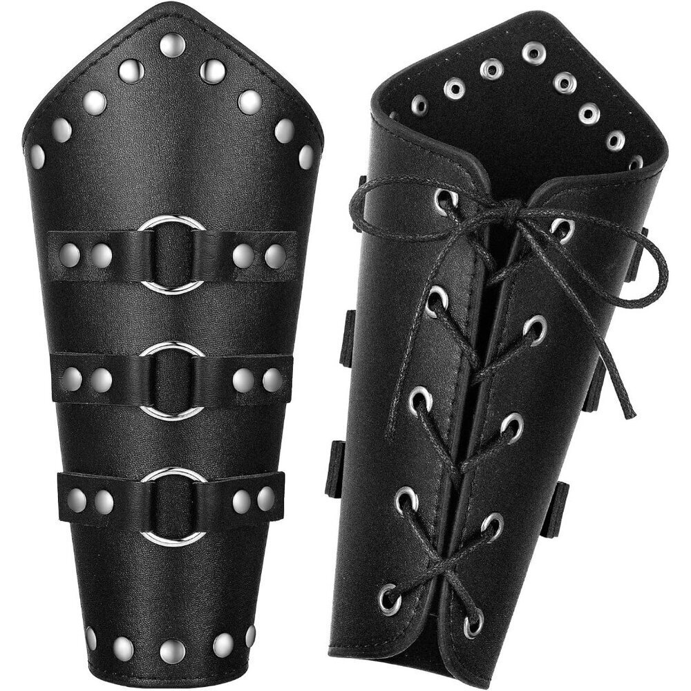 Faux Leather Arm Guards Black Medieval Cosplay Viking Bracers for Men Women